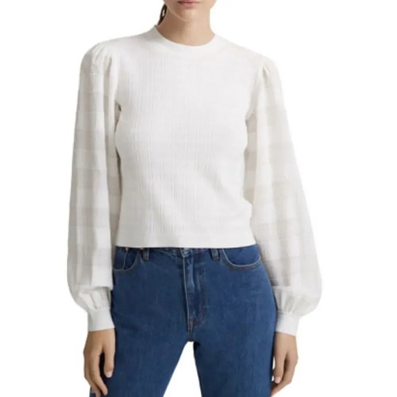 Club‎ Monaco White Woven Sleeve Crew Top - Picture 1 of 9